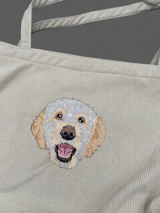 Embroidered Corduroy Tote