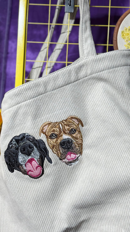 Embroidered Corduroy Tote
