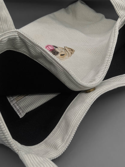 Embroidered Corduroy Tote