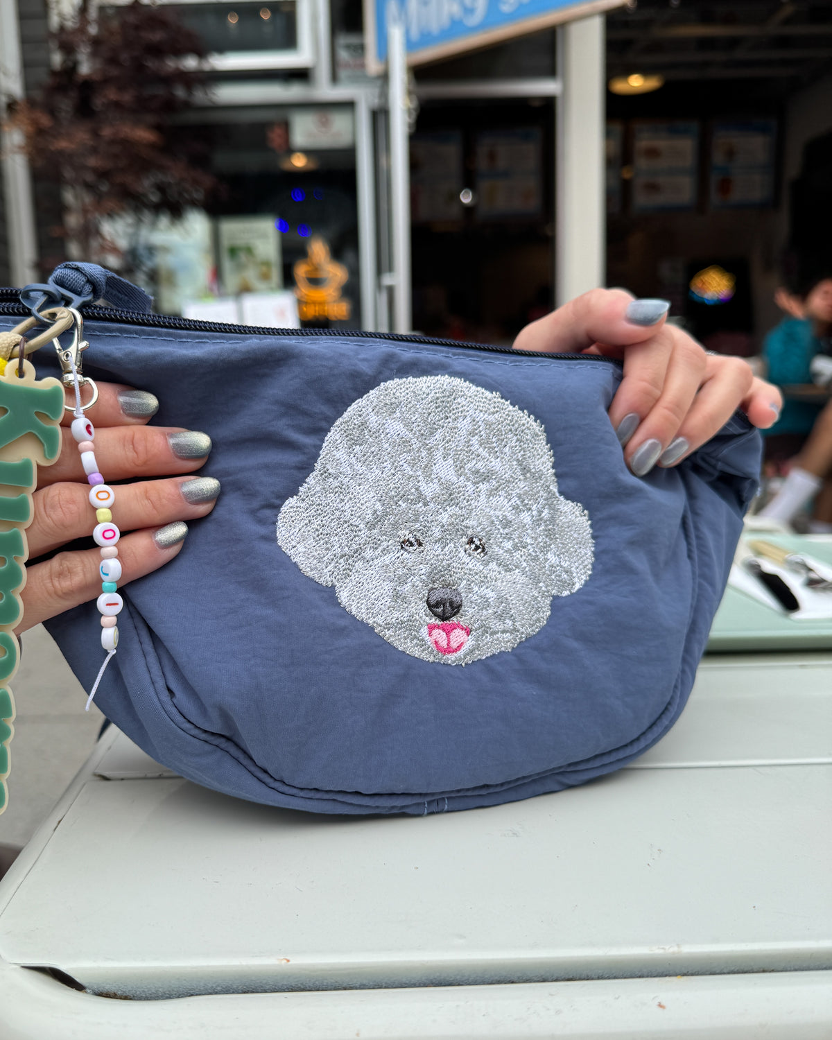 Embroidered Crescent Shoulder Bag