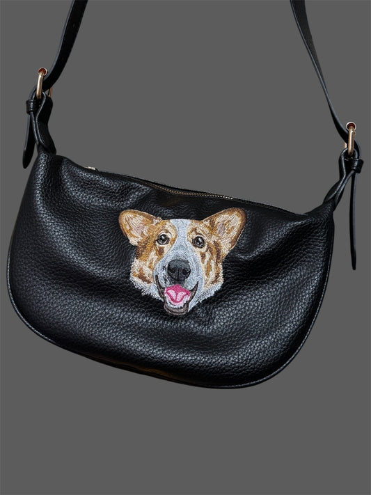 Embroidered Leather Shoulder Bag