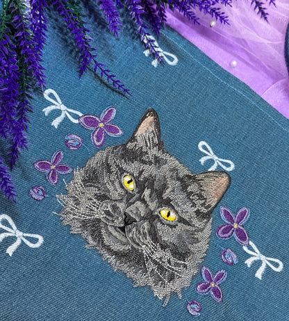 Embroidered Denim Bow Tote