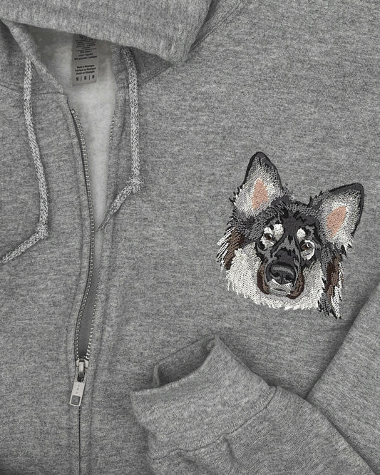 Embroidered pet zip-up hoodie