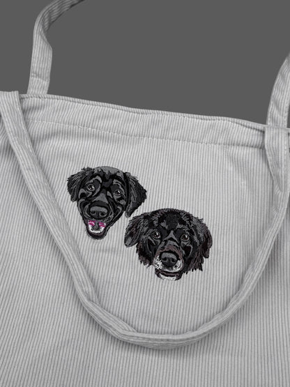Embroidered Corduroy Tote