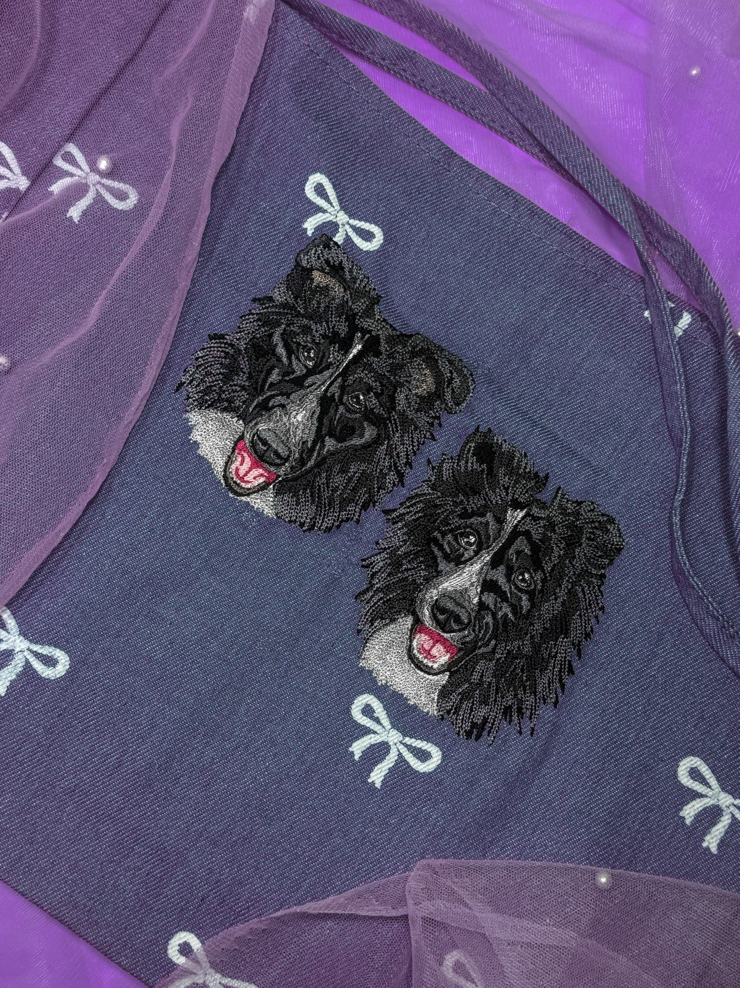 Embroidered Denim Bow Tote