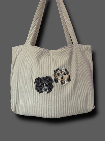 Embroidered Corduroy Tote