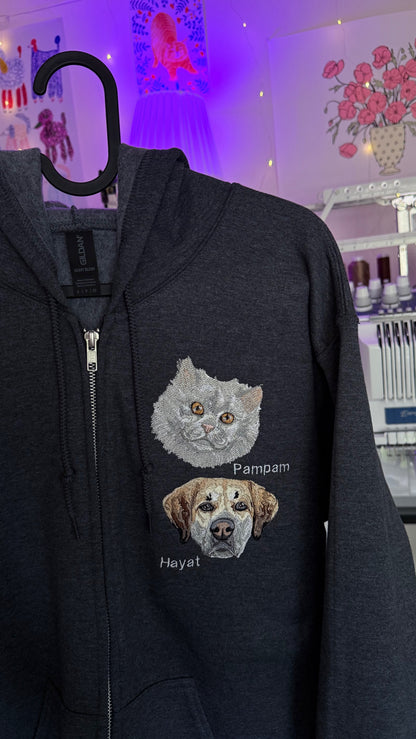Embroidered Zip-Up Hoodie