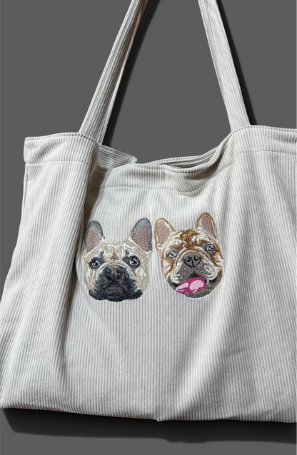 Embroidered Corduroy Tote