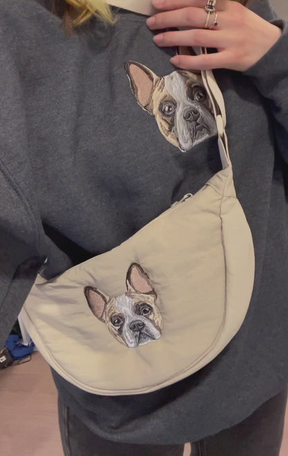 Embroidered Crescent Shoulder Bag