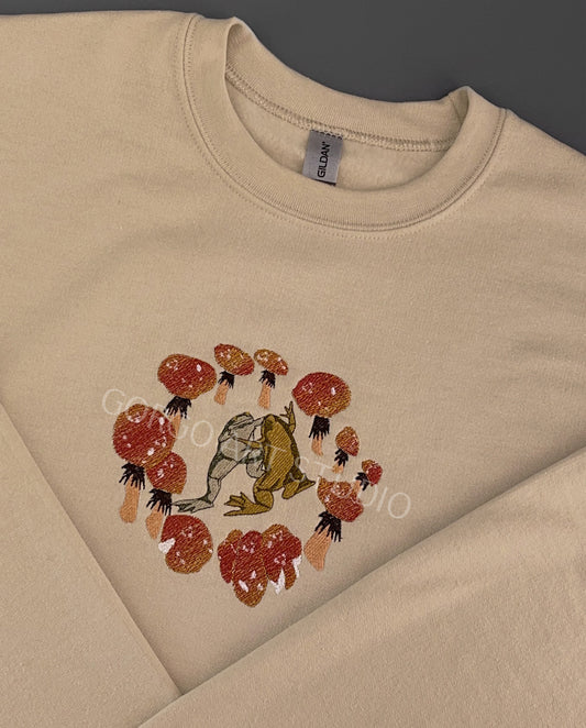 Fairy ring & vibing frogs embroidered crewneck